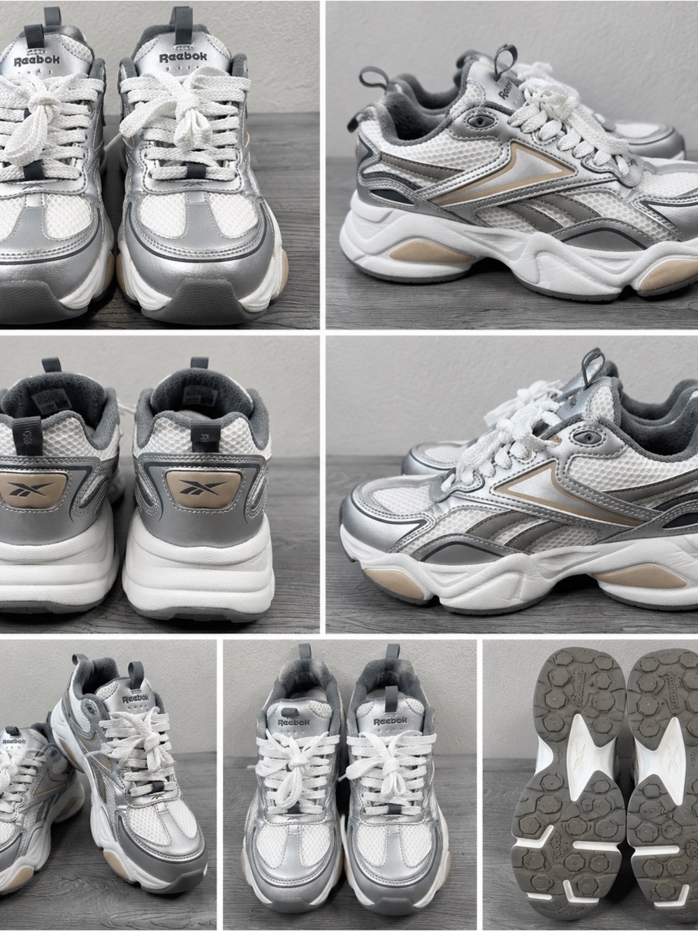 Reebok Women’s Silver & White Chunky Sneaker Size 8.5